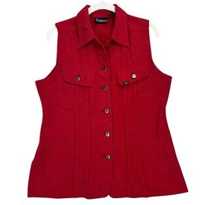 Vintage Red Wool Blend Vest Size Large Chest Pockets Western Fitted